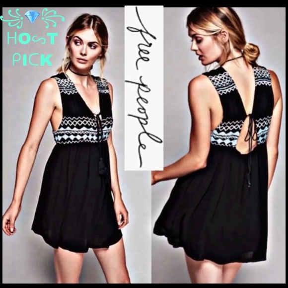 Free People Dresses & Skirts - FREE PEOPLE SIMPLY BLACK EMBROIDERED MINI DRESS XS